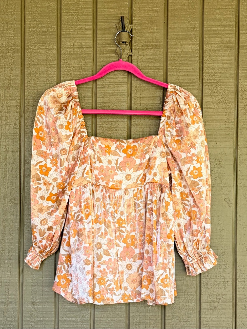 Storia Peach Floral Puff Sleeve Babydoll Blouse S